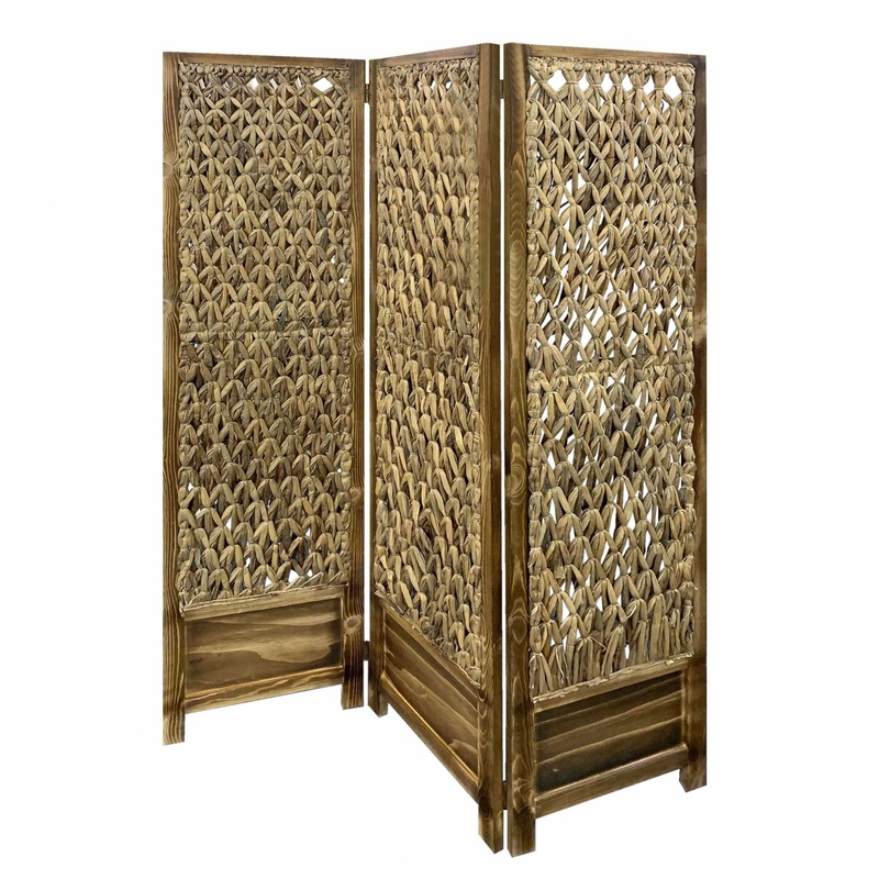 Casual Wood And Seagrass Three Panel Room Divider Screen By Homeroots