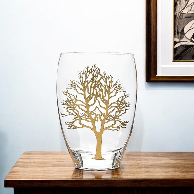 Clear And Gold Tree Of Life Oval Lead Free Crystal Table Vase By Homeroots