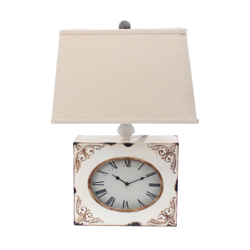 Distressed White Metal Bedside Lamp With Beige Shade By Homeroots
