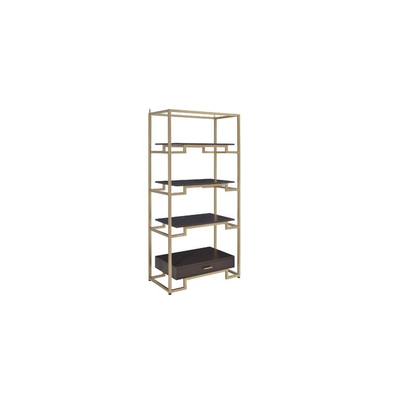 Gold and Black Metal Four Tier Etagere Bookcase with a Drawer By Homeroots