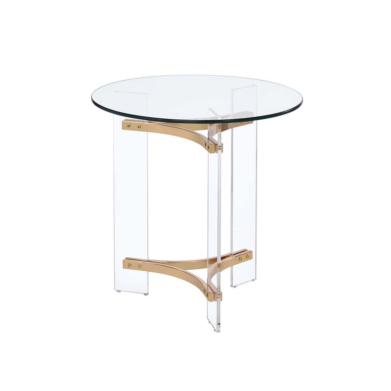Gold And Clear Glass And Metal Round End Table By Homeroots
