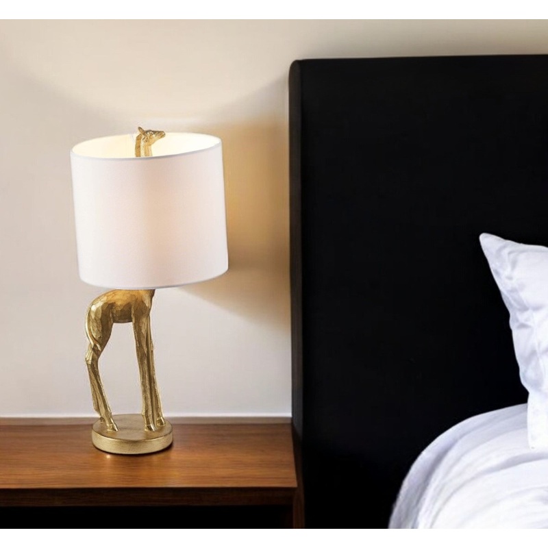 Gold Textured Giraffe Table Lamp With White Drum Shade By Homeroots