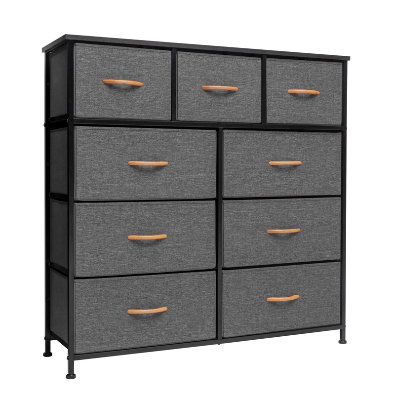 Gray and White Steel and Fabric Nine Drawer Triple Dresser By Homeroots