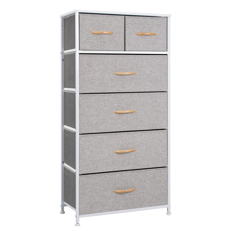 Gray and White Steel and Fabric Six Drawer Chest By Homeroots