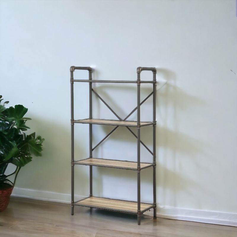 Gray Brown Metal Four Tier Etagere Bookcase By Homeroots