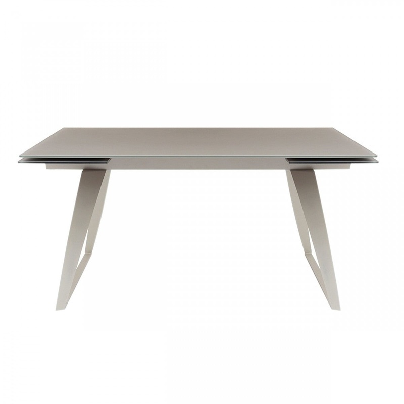 Gray Glass And Metal Self-Storing Leaf Sled Base Dining Table By Homeroots
