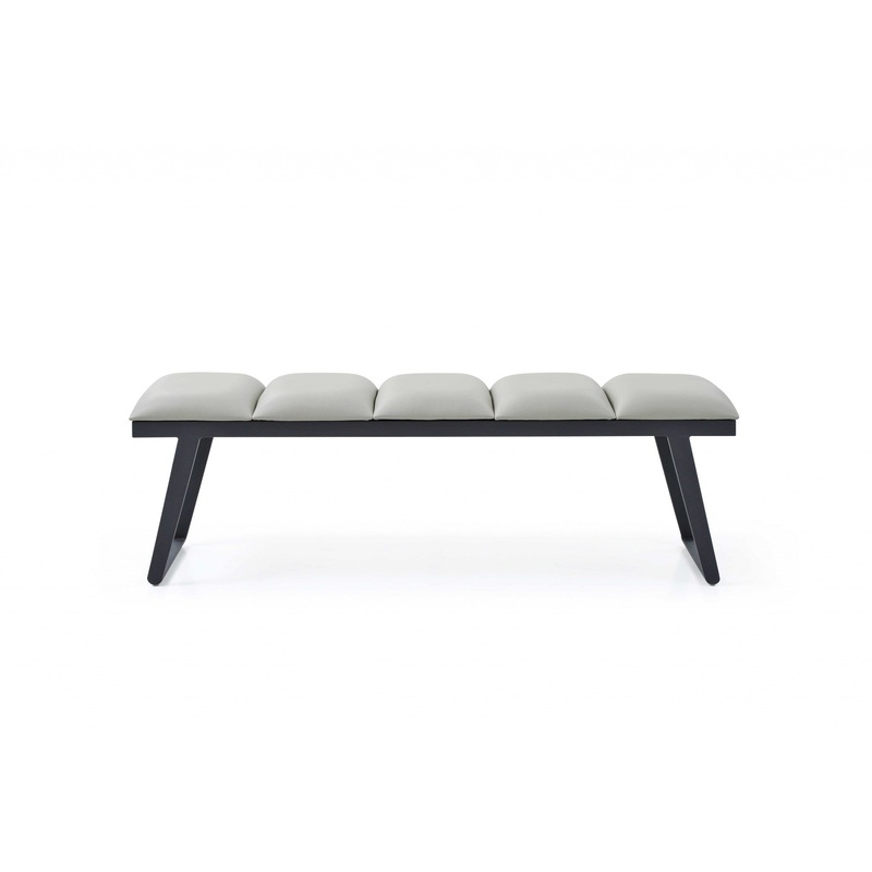 Light Gray and Black Upholstered Faux Leather Bench By Homeroots