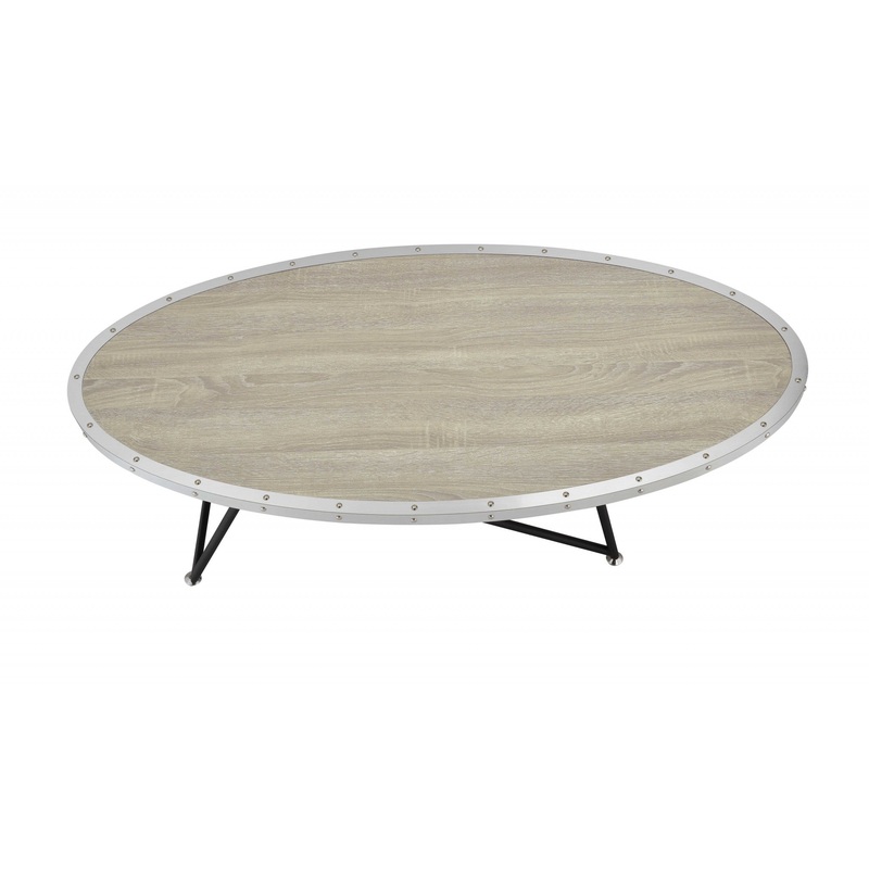 Natural and Black Wood And Iron Round Abstract Coffee Table By Homeroots