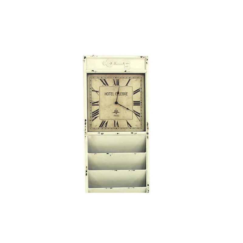 Off White Vintage Look Magazine Rack With Clock By Homeroots