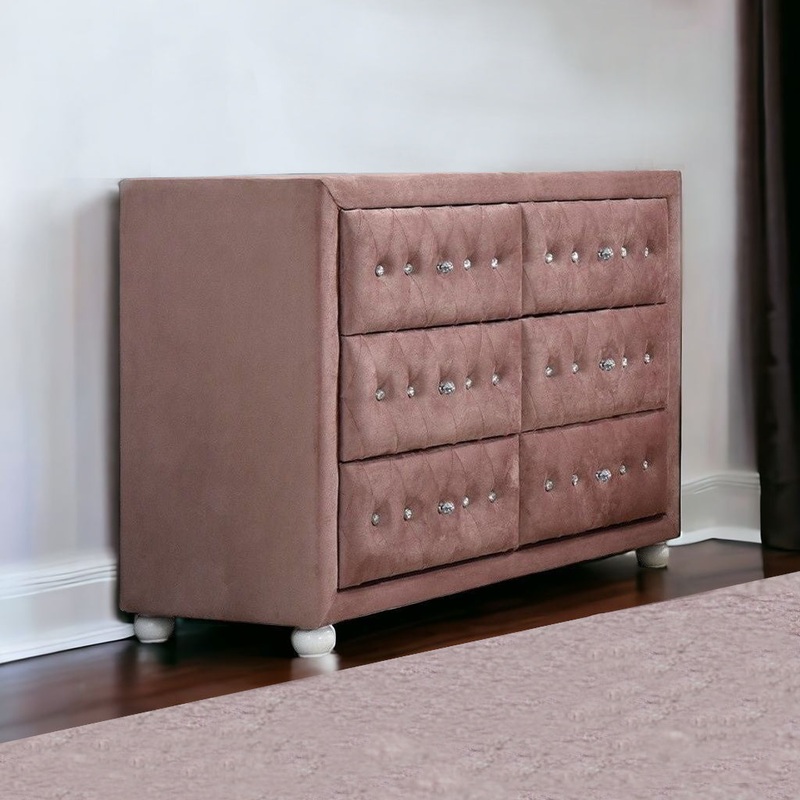 Pink Solid and Manufactured Wood Six Drawer Double Dresser By Homeroots