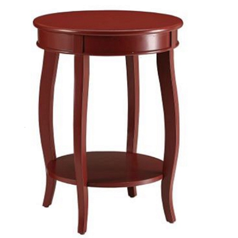Red Wood Round End Table With Shelf By Homeroots