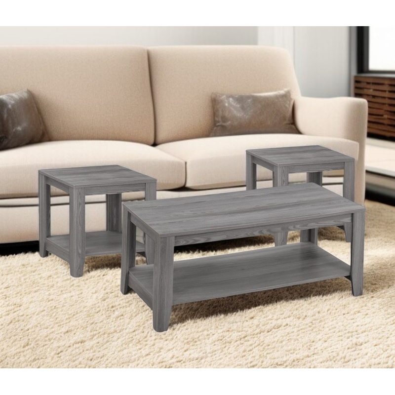 Set of Three Gray Coffee Table With Shelf By Homeroots