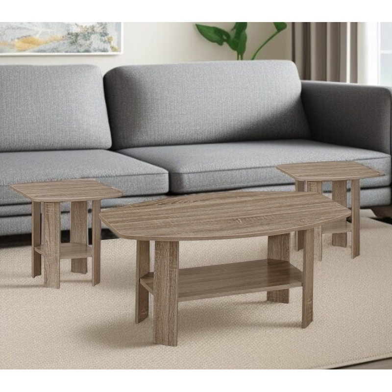 Set of Three Taupe Coffee Table With Shelf By Homeroots