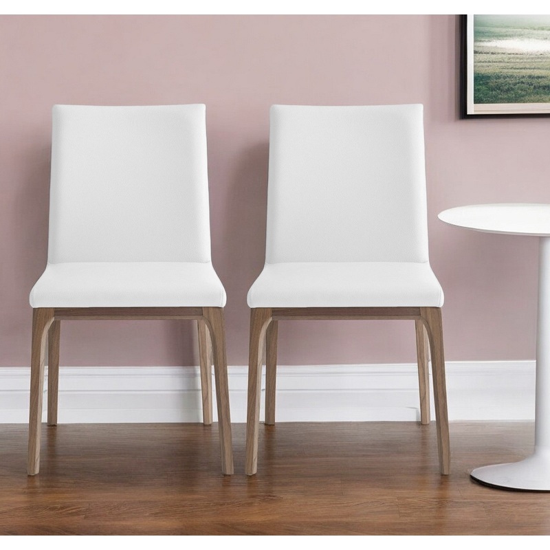 Set of Two White And Brown Upholstered Faux Leather isequal(Yes,No,Wood Dining Side Chairs By Homeroots