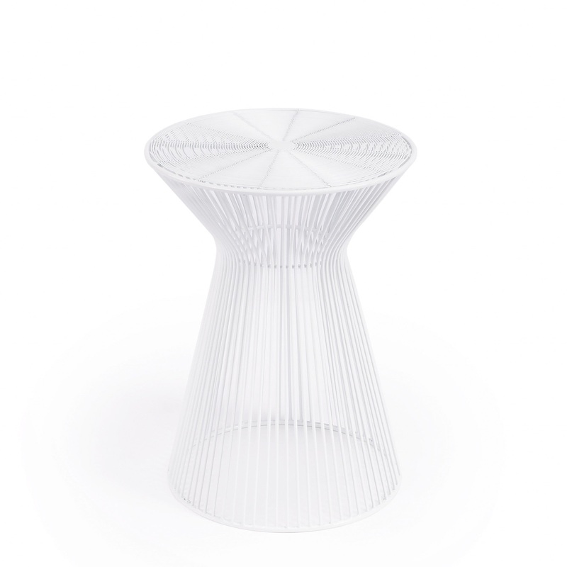 18" White Cinched Iron Round Top End Table By Homeroots