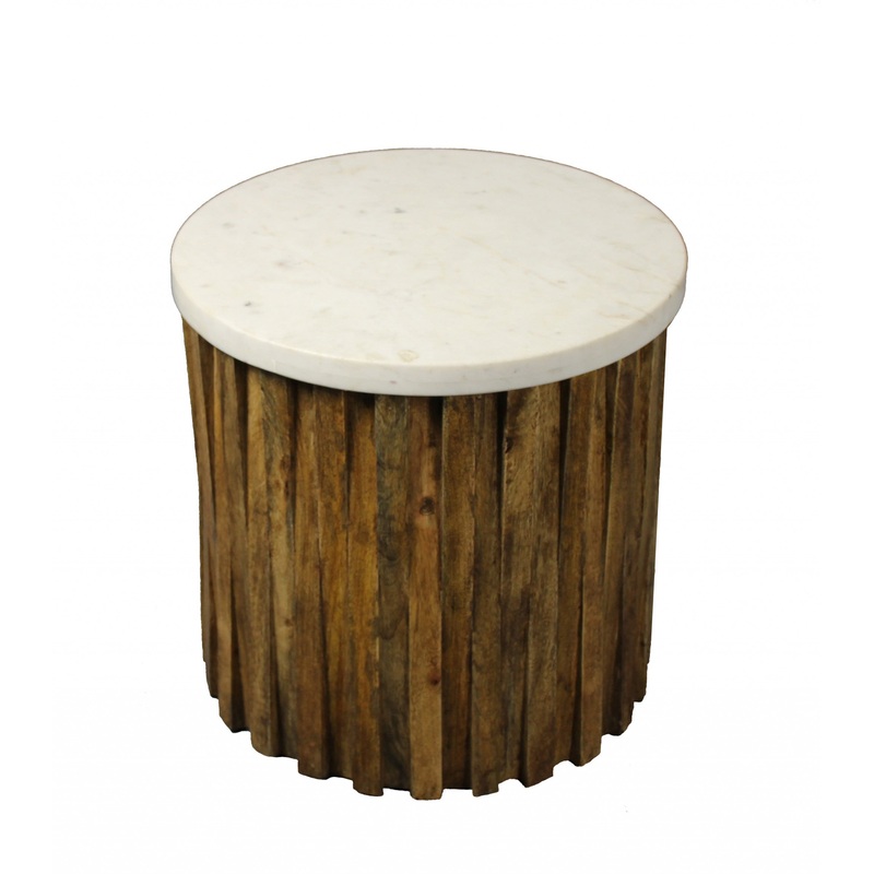 20" Brown And Ivory Marble And Solid Wood Round End Table By Homeroots