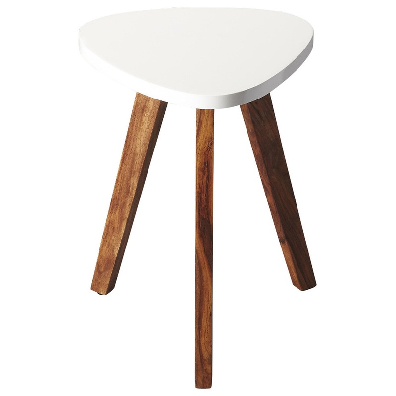 20" White and Natural Wood Triangle End Table By Homeroots