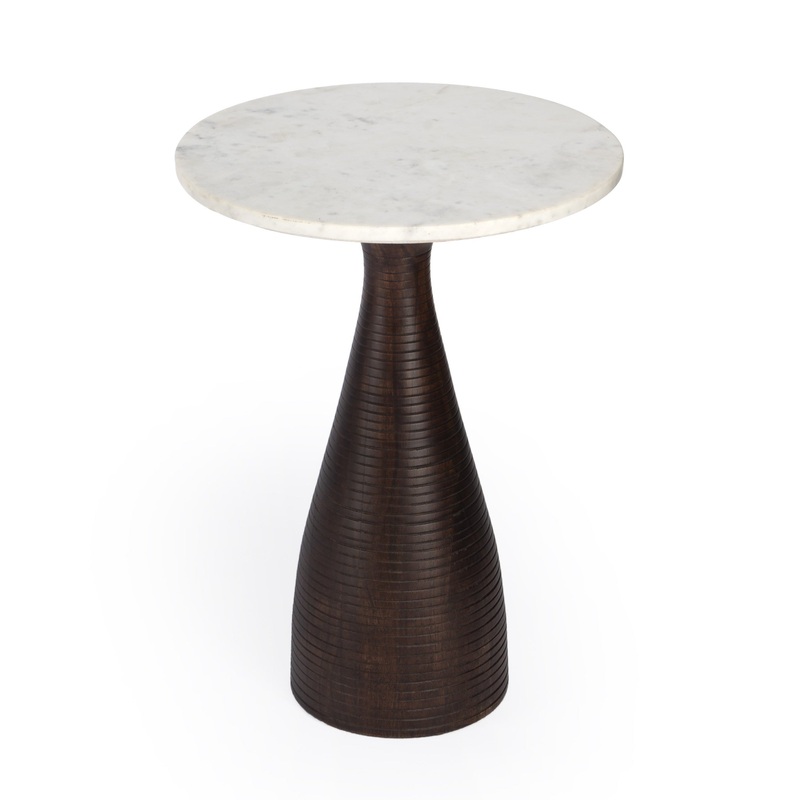 22" Brown Marble Round End Table By Homeroots