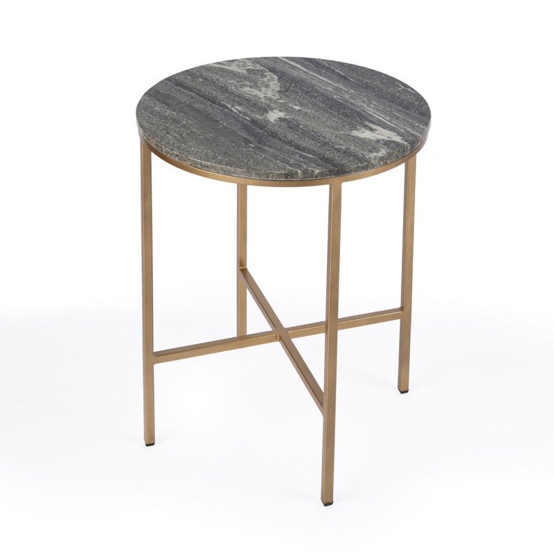 23" Brass And Gray Marble Round End Table By Homeroots