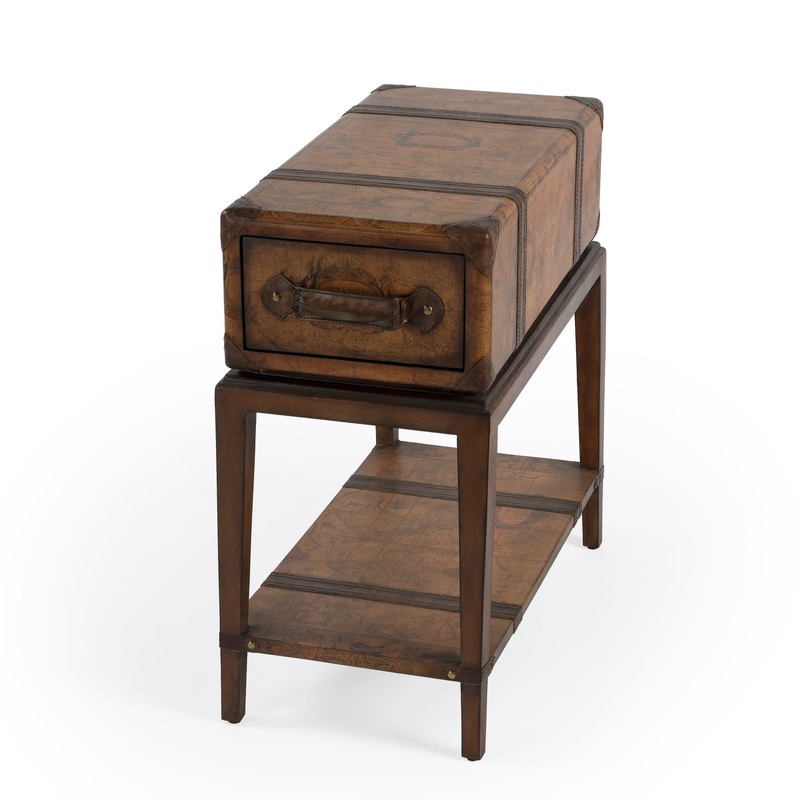 24" Brown Old World Map End Table With Drawer And Shelf By Homeroots