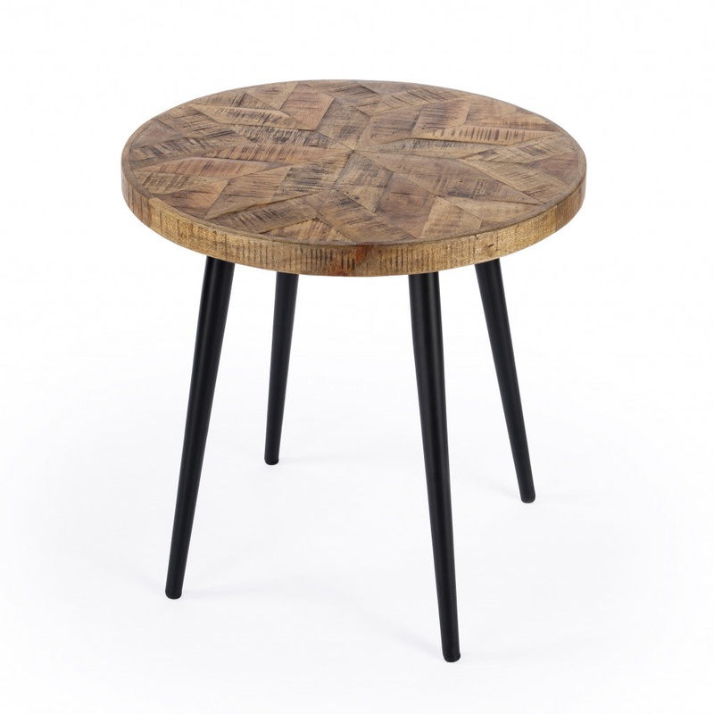 24" Brown Solid Wood and Black Round End Table By Homeroots
