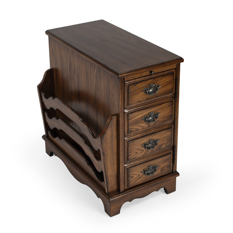 24" Cherry Brown End Table With Drawers And Magazine Rack By Homeroots