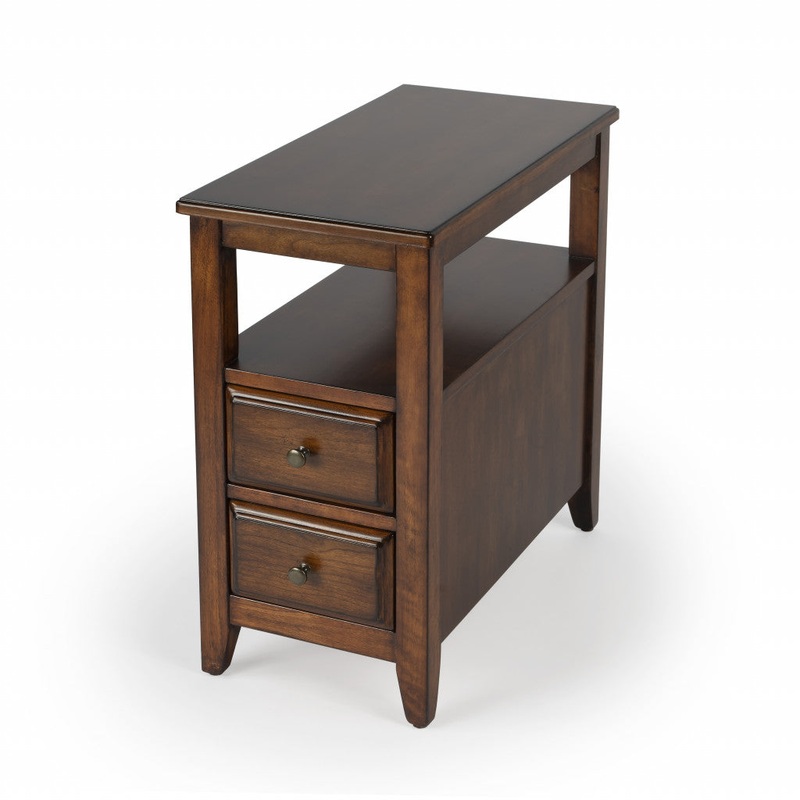 24" Cherry Brown Narrow End Table With Two Drawers And Shelf By Homeroots