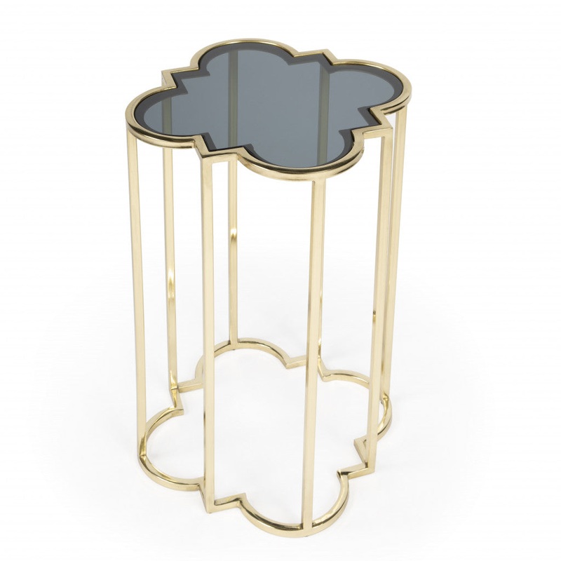 24" Gold And Black Glass Free Form End Table By Homeroots