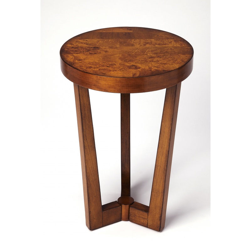 24" Medium Brown Burl Veneer Round End Table By Homeroots