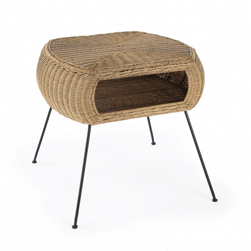 24" Natural Brown Rattan and Black End Table With Shelf By Homeroots