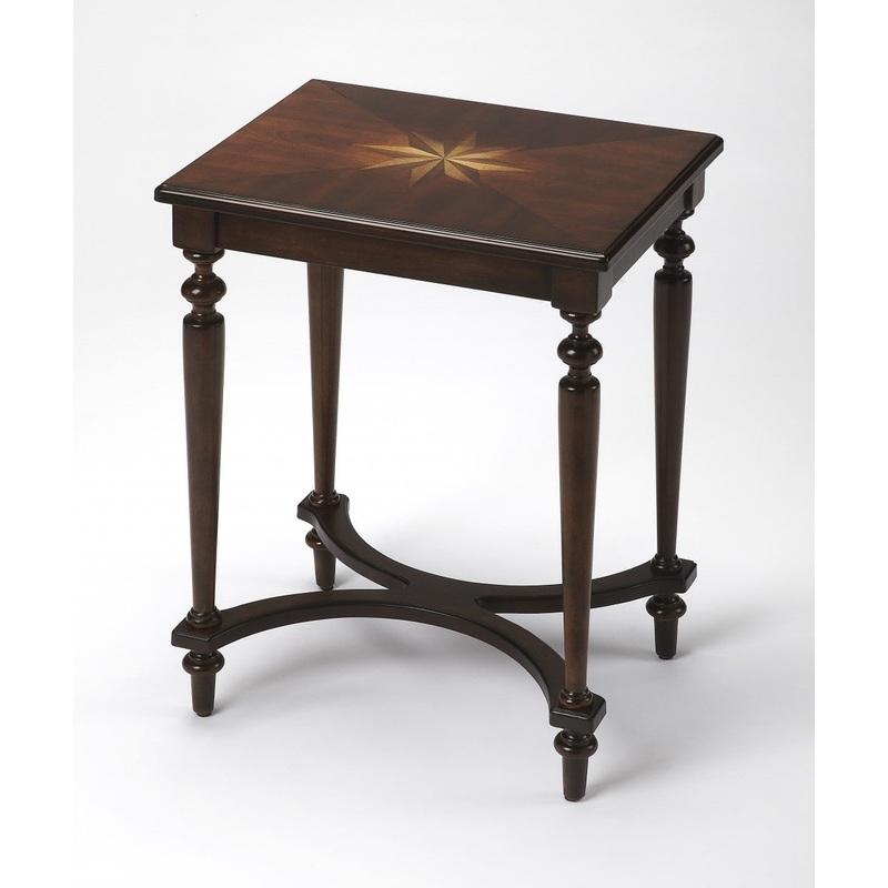 25" Cherry Brown Starburst Inlay End Table By Homeroots