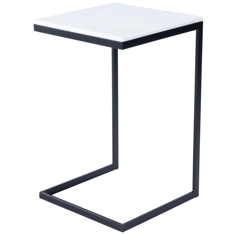 26" Black and White Marble Square C Shape End Table By Homeroots