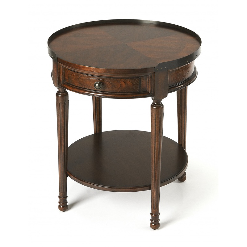 26" Dark Brown Manufactured Wood Round End Table With Drawer And Shelf By Homeroots