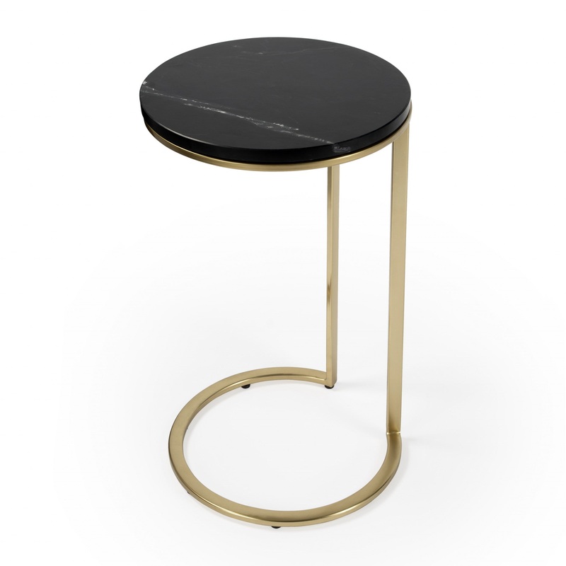 28" Black Marble Round End Table By Homeroots