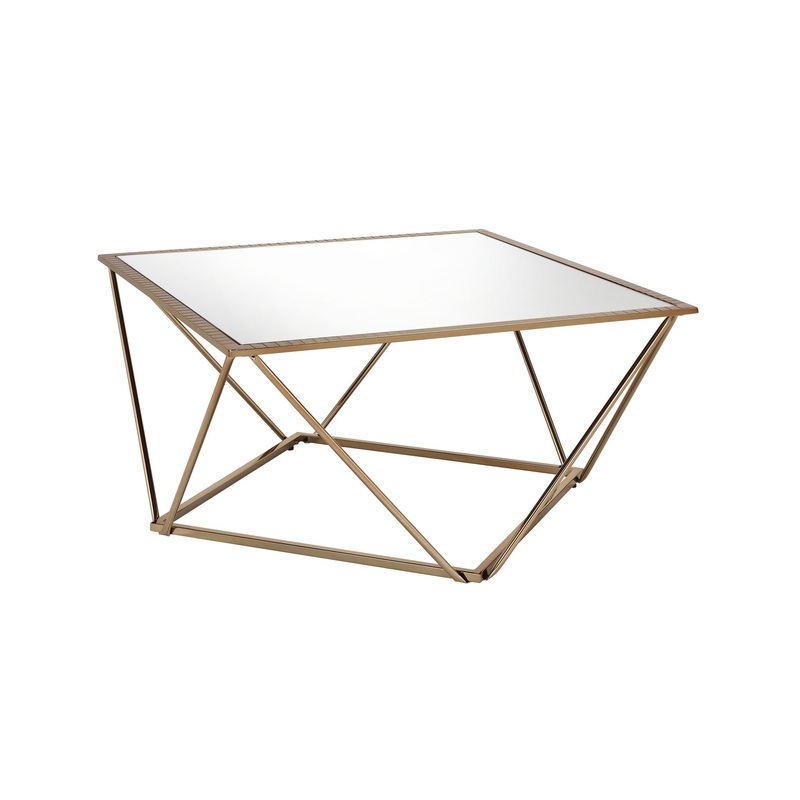 32" Champagne Gold And Mirrored Mirrored And Metal Square Mirrored Coffee Table By Homeroots