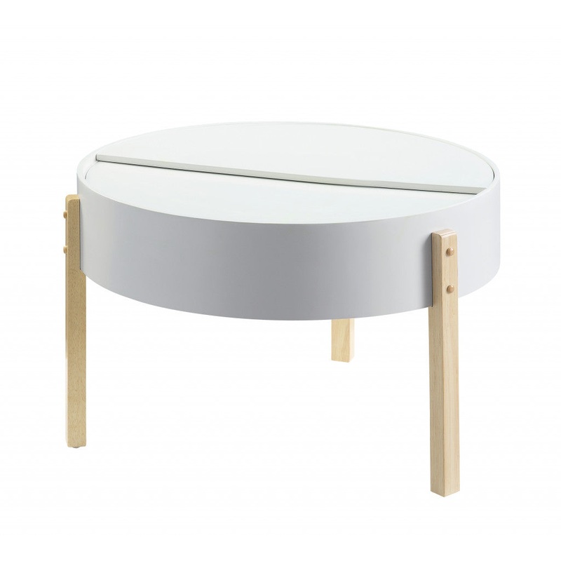 32" Natural Brown And White Round Coffee Table By Homeroots