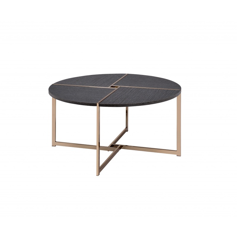 35" Champagne And Black Round Coffee Table By Homeroots