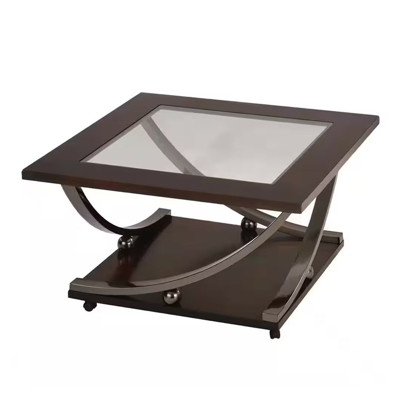 36" Black Nickel And Clear Glass Square Coffee Table With Shelf By Homeroots