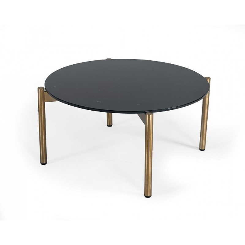 36" Gold And Black Marble Stone Round Coffee Table By Homeroots