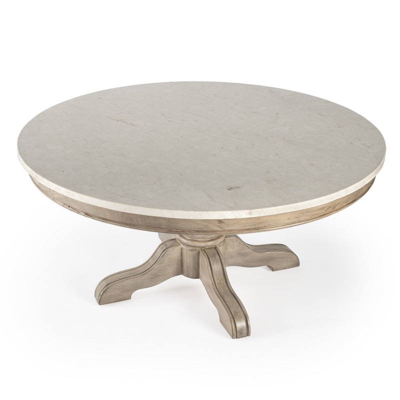 38" Beige And Off White Genuine Marble Round Distressed Coffee Table By Homeroots