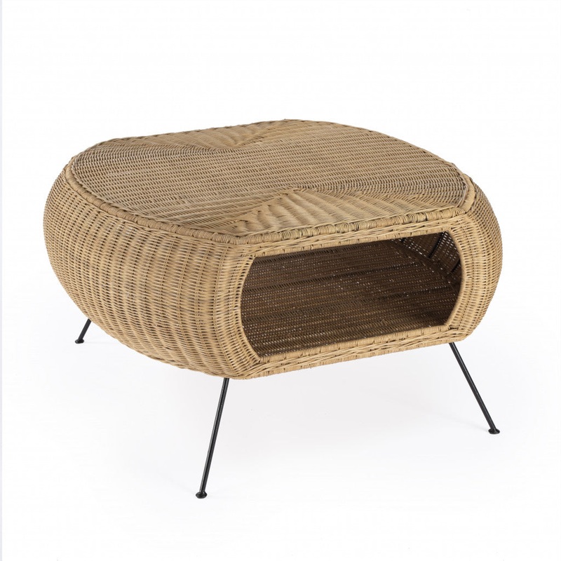 38" Natural Rattan Wicker With Iron Round Coffee Table By Homeroots