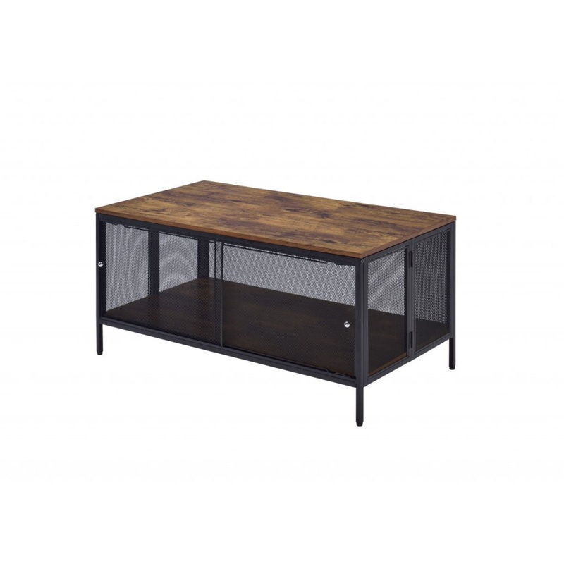 41" Black And Antique Oak Rectangular Coffee Table With Shelf By Homeroots