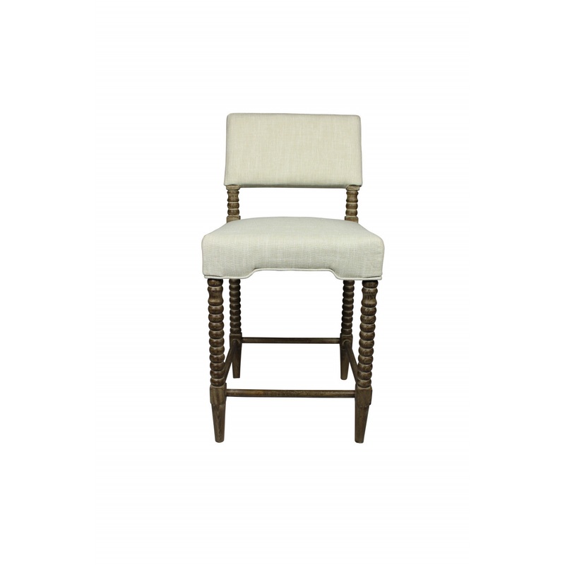 41" Brown Carved Wood and Ivory Woven Upholstered Counter Height Bar Chair By Homeroots