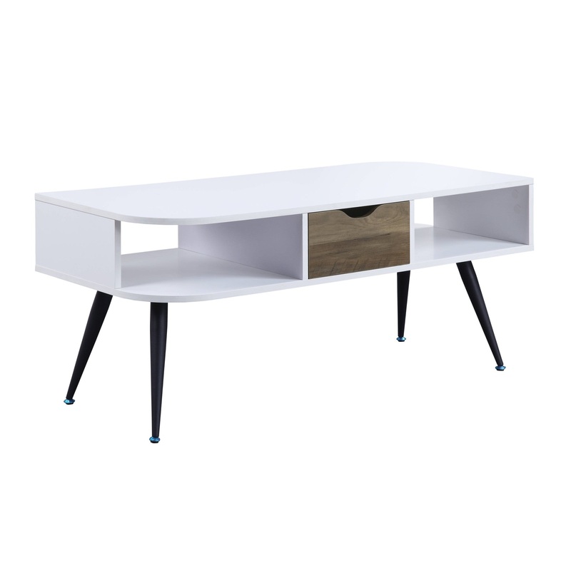 44" Black And White Melamine Veneer And Metal Rectangular Coffee Table With Drawer And Shelf By Homeroots