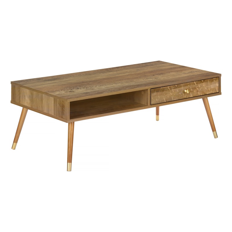 44" Walnut Rectangular Coffee Table With Drawer And Shelf By Homeroots