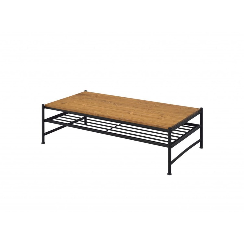 47" Black And Oak Solid Wood Rectangular Coffee Table With Shelf By Homeroots