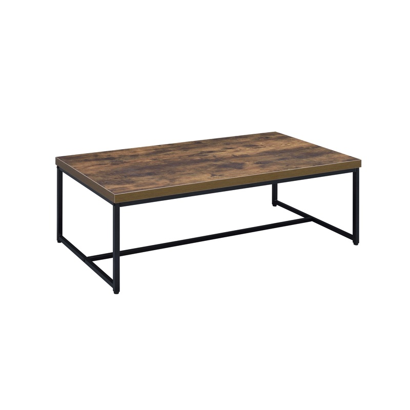47" Black And Weathered Oak Manufactured Wood And Metal Rectangular Coffee Table By Homeroots