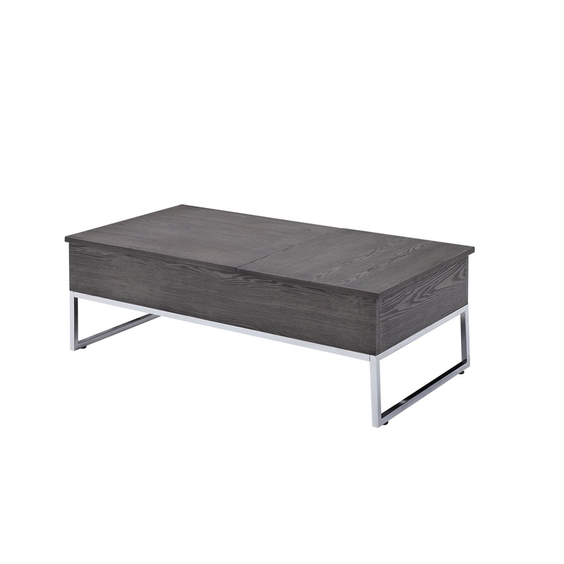 47" Chrome And Gray Oak Rectangular Lift Top Coffee Table By Homeroots
