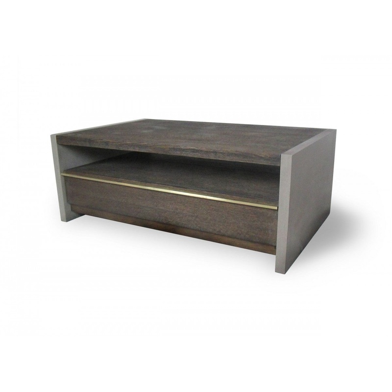 47" Dark Grey Walnut and Concrete Rectangular Coffee Table With Drawer And Shelf By Homeroots