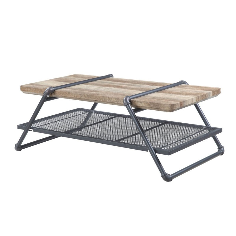 47" Sandy Gray And Oak Paper Veneer And Metal Rectangular Coffee Table With Shelf By Homeroots